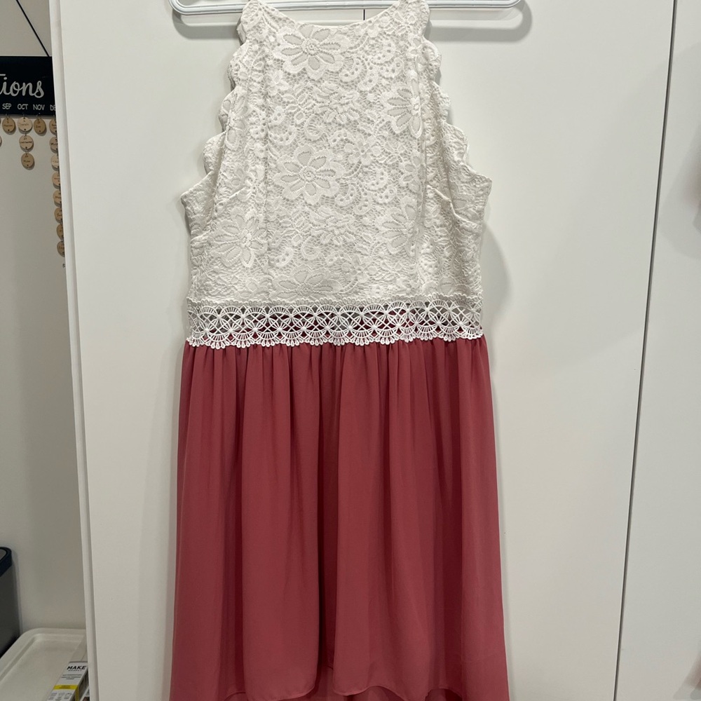 by & by White and Pink Lace Halter Sundress
